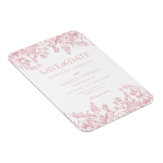 Roze Chinoiserie Bloemen Save the Date Kaart Magneet (Rechterzijde)