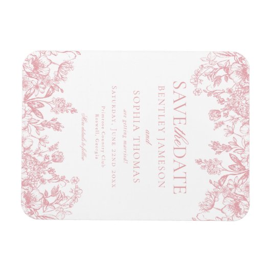 Roze Chinoiserie Bloemen Save the Date Kaart Magneet (Horizontaal)