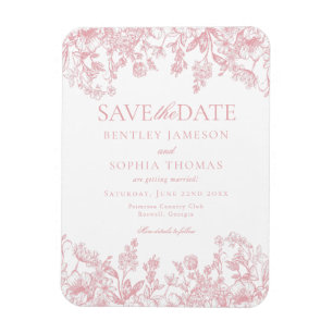 Roze Chinoiserie  Bloemen Save the Date Kaart Magneet