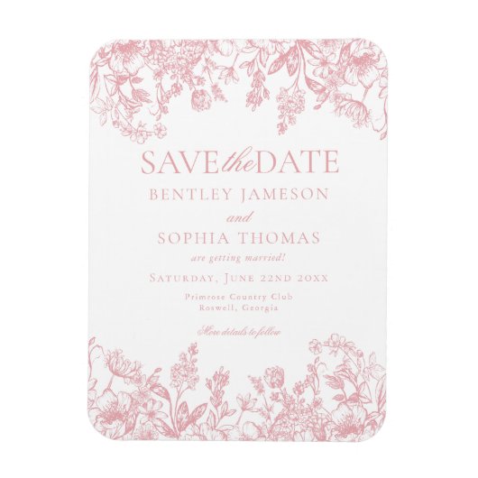 Roze Chinoiserie Bloemen Save the Date Kaart Magneet (Verticaal)