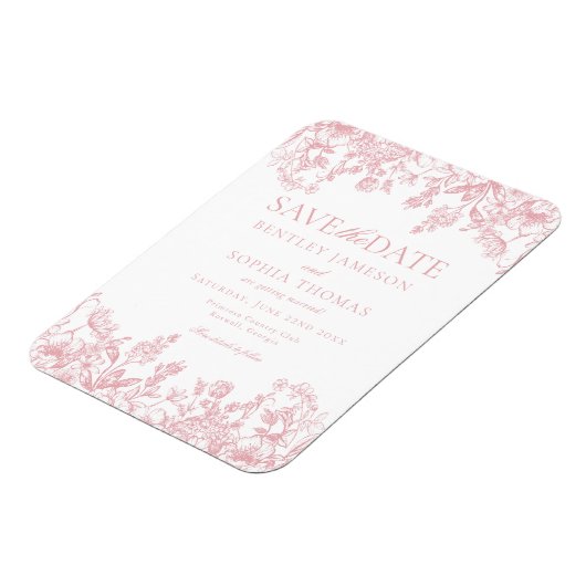Roze Chinoiserie Bloemen Save the Date Kaart Magneet (Linkerzijde)