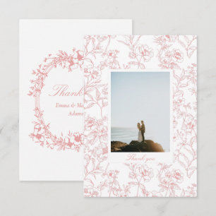 Roze Chinoiserie Bloemige Foto Bruiloft Bedankkaart