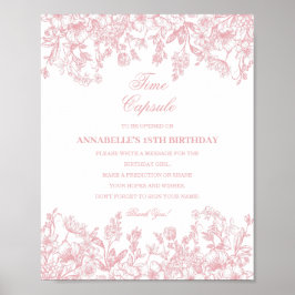 Roze Chinoiserie Bloemige Tijdscapsule Baby Geboor Poster