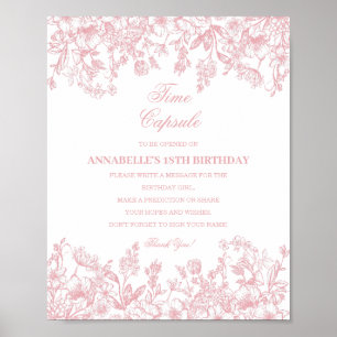 Roze Chinoiserie Bloemige Tijdscapsule Baby Geboor Poster