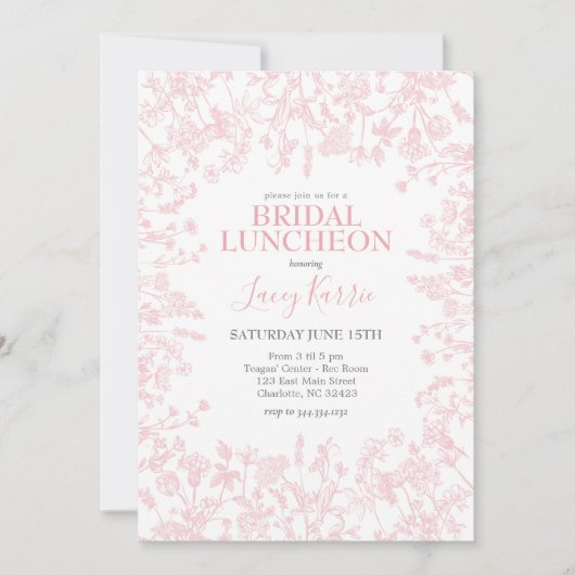 Roze Chinoiserie Bridal luncheon uitnodiging, Kaart (Voorkant)