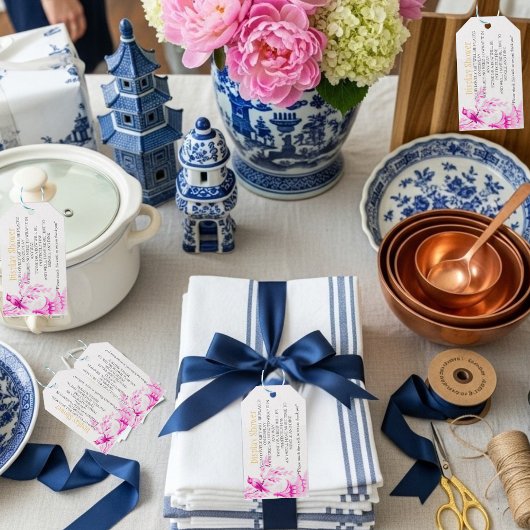 Roze Chinoiserie Bruidsdisplay Shower omhulsel Cadeaulabel