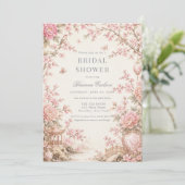 Roze Chinoiserie Bruiloftsfeest Kaart (Staand voorkant)