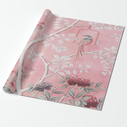 Roze Chinoiserie Chinese Decoupage Cadeaupapier (Uitgerold)