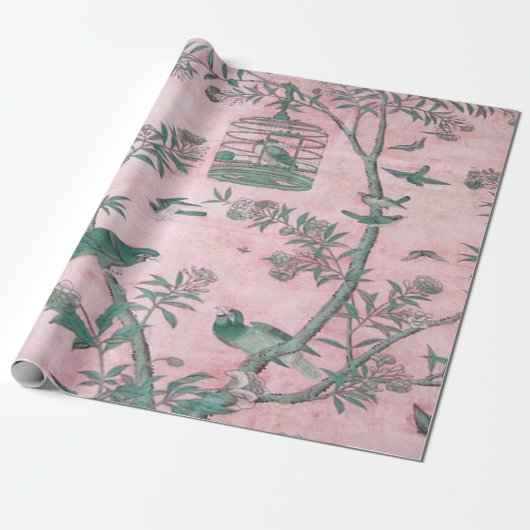 Roze Chinoiserie Chinese Decoupage Cadeaupapier (Uitgerold)