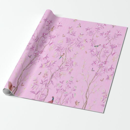 Roze Chinoiserie Chinese Decoupage Cadeaupapier (Uitgerold)
