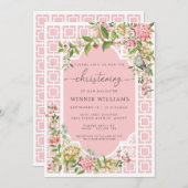 Roze Chinoiserie Christening Invitation Trianon Kaart (Voorkant / Achterkant)