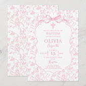 Roze Chinoiserie Doop Meisje Kaart (Voorkant / Achterkant)