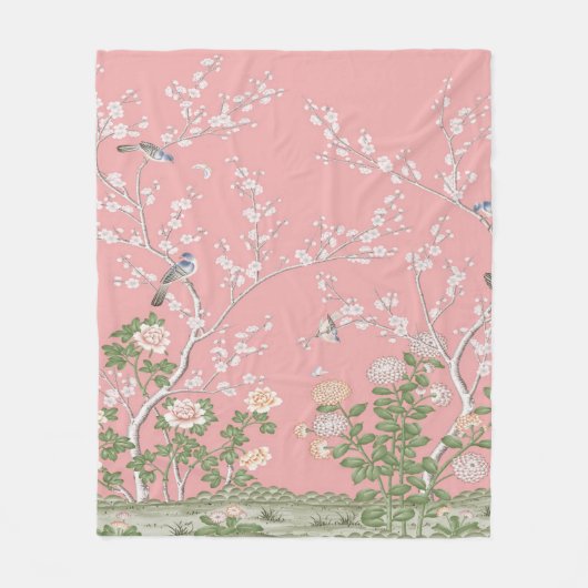 Roze Chinoiserie Fleece Deken (Voorkant)