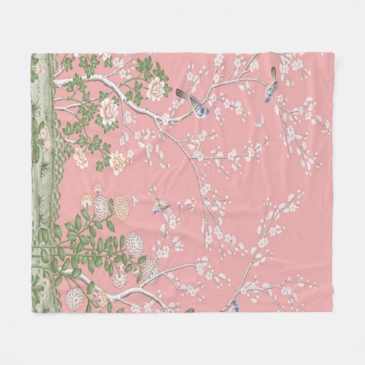 Roze Chinoiserie Fleece Deken (Voorkant (Horizontaal))