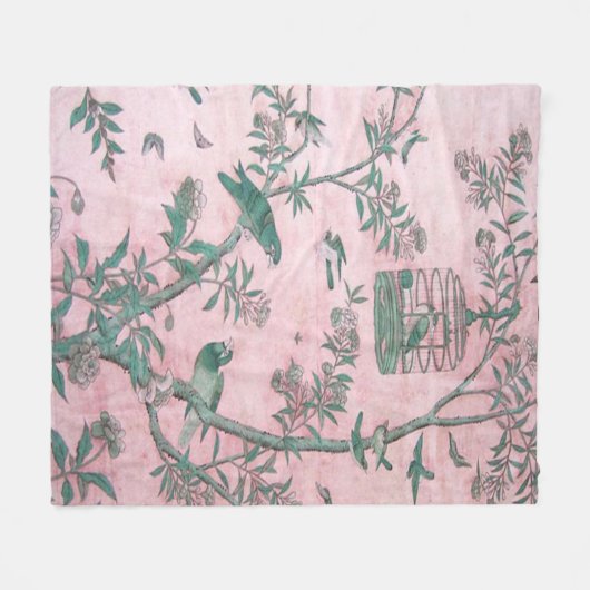 Roze Chinoiserie Fleece Deken (Voorkant (Horizontaal))