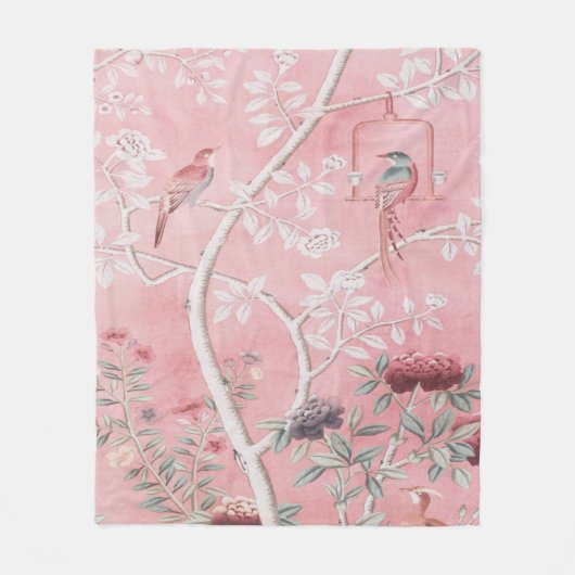 Roze Chinoiserie Fleece Deken (Voorkant)