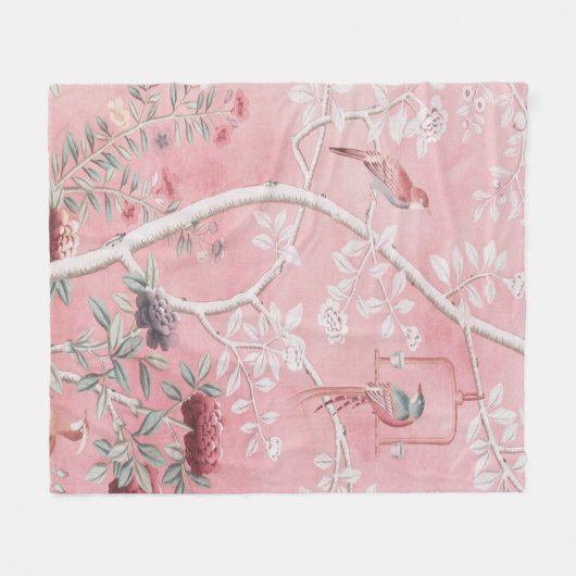 Roze Chinoiserie Fleece Deken (Voorkant (Horizontaal))