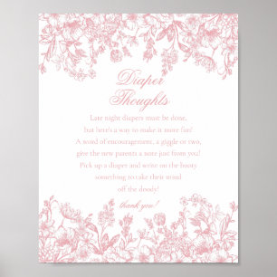 Roze Chinoiserie Flora Luier Gedachten Baby Shower Poster