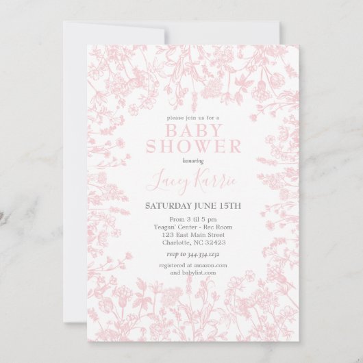 Roze Chinoiserie Floral Baby shower Invitation, Kaart (Voorkant)