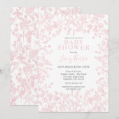 Roze Chinoiserie Floral Baby shower Invitation, Kaart (Voorkant / Achterkant)