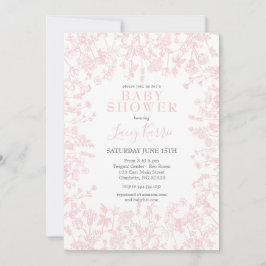 Roze Chinoiserie Floral Baby shower Invitation, Kaart