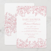 Roze Chinoiserie  Floral Baby shower Kaart (Voorkant / Achterkant)