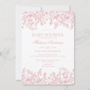 Roze Chinoiserie  Floral Baby shower Kaart