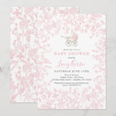 Roze Chinoiserie floral baby shower uitnodiging, Kaart (Voorkant / Achterkant)