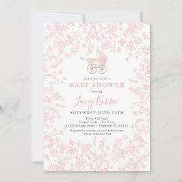 Roze Chinoiserie floral baby shower uitnodiging, Kaart