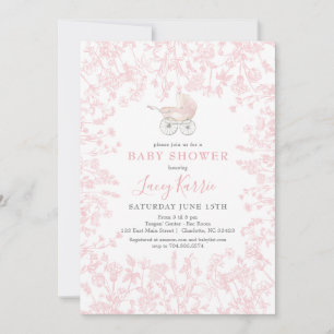Roze Chinoiserie floral baby shower uitnodiging, Kaart