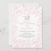 Roze Chinoiserie floral baby shower uitnodiging, Kaart (Voorkant)