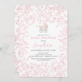 Roze Chinoiserie floral baby shower uitnodiging, Kaart (Voorkant / Achterkant)