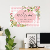 Roze Chinoiserie Floral Baby shower Welkom Poster (Thuiskantoor)