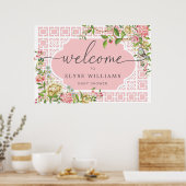 Roze Chinoiserie Floral Baby shower Welkom Poster (Keuken)