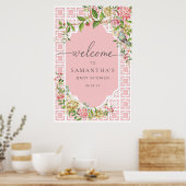 Roze Chinoiserie Floral Baby shower Welkom Poster (Keuken)