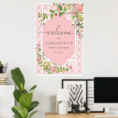 Roze Chinoiserie Floral Baby shower Welkom Poster (Thuiskantoor)