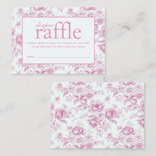 Roze Chinoiserie Floral Frans Toile Luier Raffle Informatiekaartje (Voorkant / Achterkant)