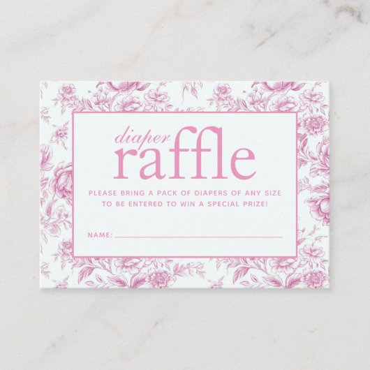 Roze Chinoiserie Floral Frans Toile Luier Raffle Informatiekaartje (Voorkant)