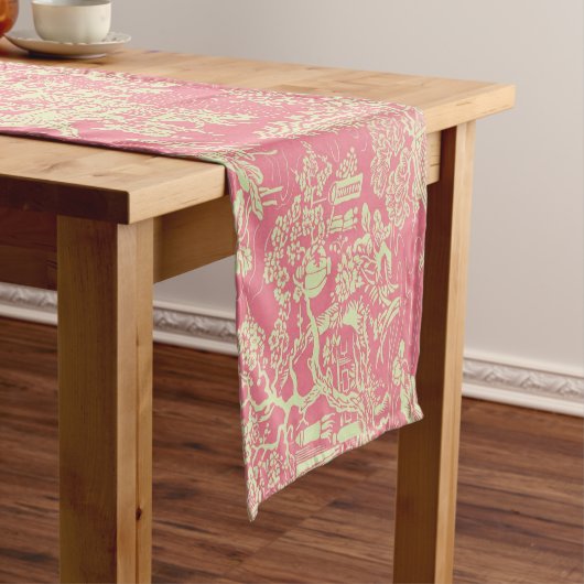 Roze Chinoiserie Floral Modern Dineren Korte Tafelloper (Voorbeeld)