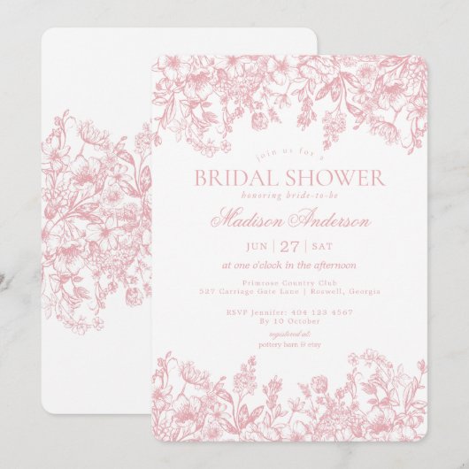 Roze Chinoiserie  Floral Vrijgezellenfeest Kaart (Voorkant / Achterkant)