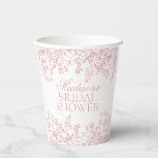 Roze Chinoiserie  Floral Vrijgezellenfeest Papieren Bekers (Voorkant)