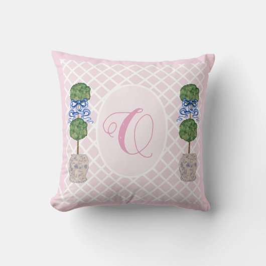 Roze Chinoiserie Ginger Jar Topiary Basket Kussen (Voorkant)
