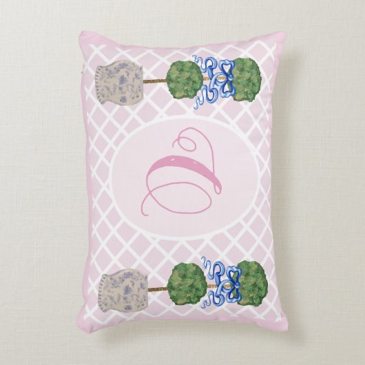 Roze Chinoiserie Ginger Jar Topiary Basket Th Accent Kussen (Voorkant(Verticaal))