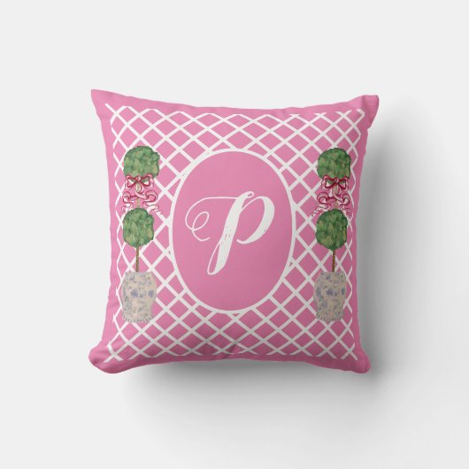 Roze Chinoiserie Ginger Jar Topiary Basket Th Kussen (Voorkant)