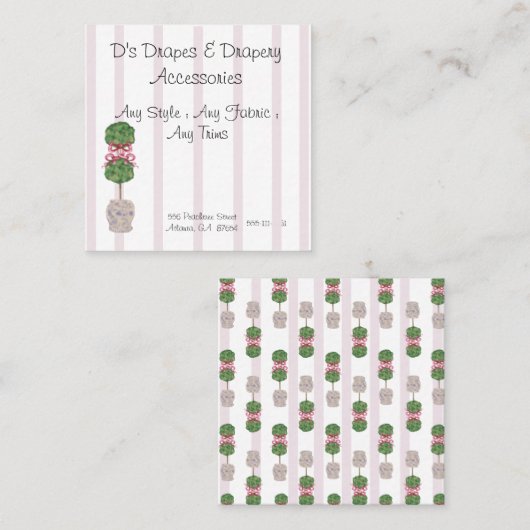 Roze Chinoiserie Ginger Jar Topiary Square B Vierkante Visitekaartje (Voorkant / Achterkant)