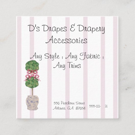 Roze Chinoiserie Ginger Jar Topiary Square B Vierkante Visitekaartje (Voorkant)