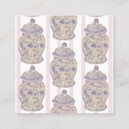 Roze Chinoiserie Ginger Jar Topiary Square B Vierkante Visitekaartje (Achterkant)