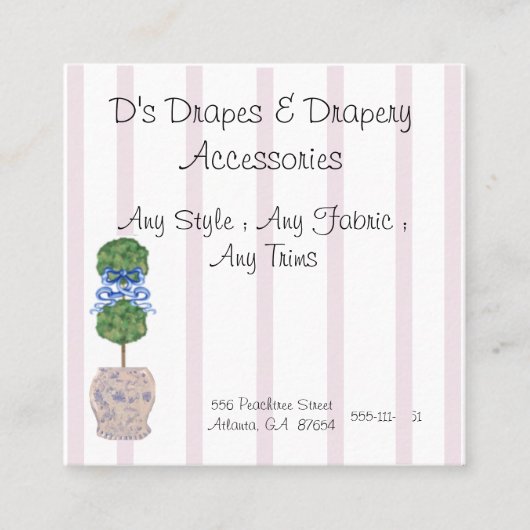 Roze Chinoiserie Ginger Jar Topiary Square B Vierkante Visitekaartje (Voorkant)