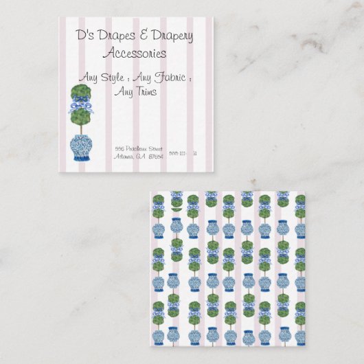 Roze Chinoiserie Ginger Jar Topiary Vierkante Visitekaartje (Voorkant / Achterkant)