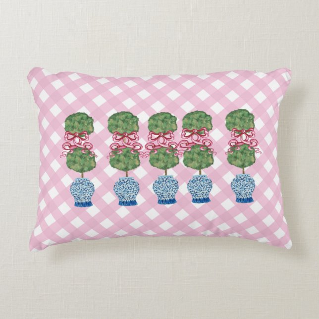 Roze Chinoiserie Ginger Jars Topiary Lumbar Accent Kussen (Voorkant)